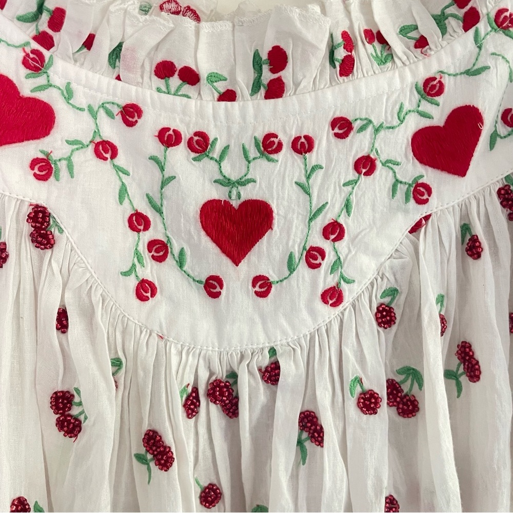 New! For Love & Lemons White & Red Beaded Cherry Slip Mini Dress 26989 - Picture 10 of 15